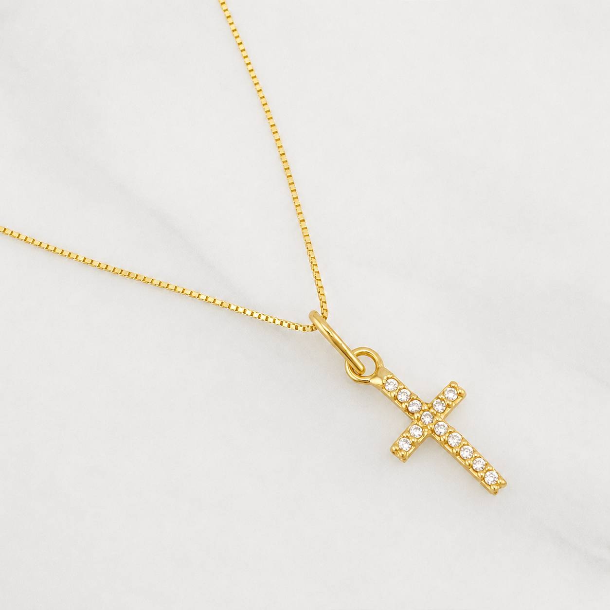 Set Cadena Singapur + Dije Cruz / 1.35g / 40.5cm Oro Amarillo 18K