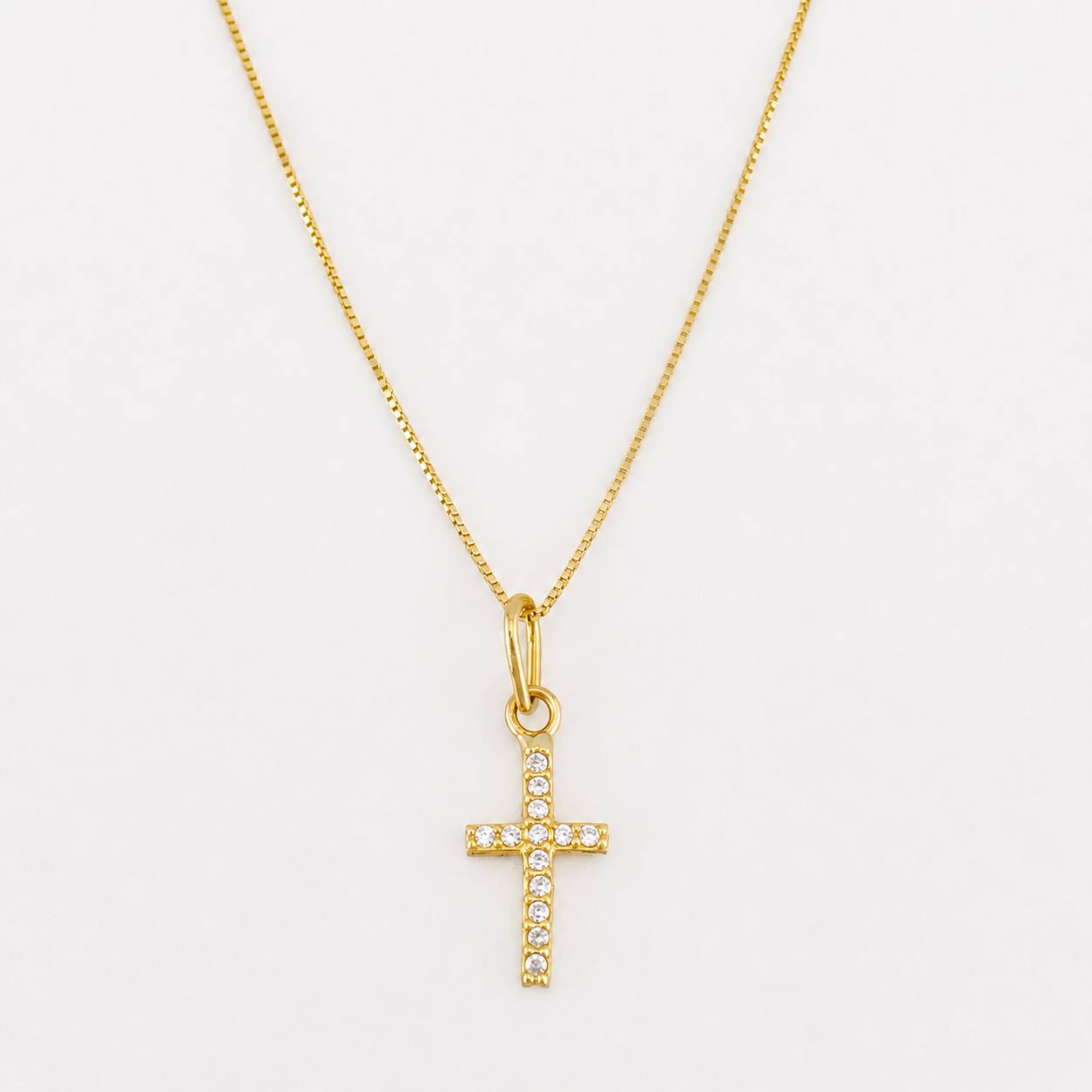 Set Cadena Singapur + Dije Cruz / 1.35g / 40.5cm Oro Amarillo 18K