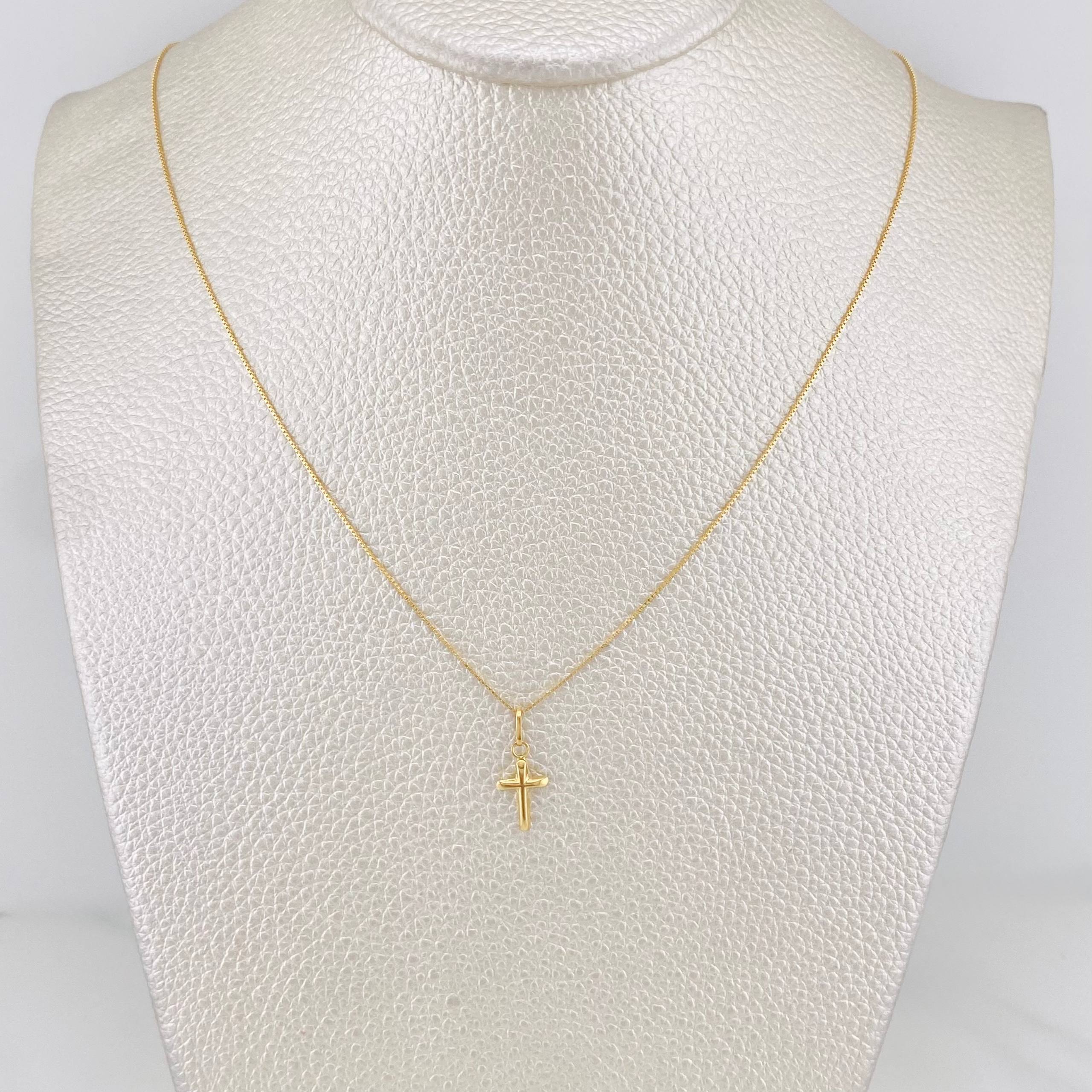 Set Cadena Veneciana + Dije Cruz / 1.1g / 40cm Oro Amarillo 18K