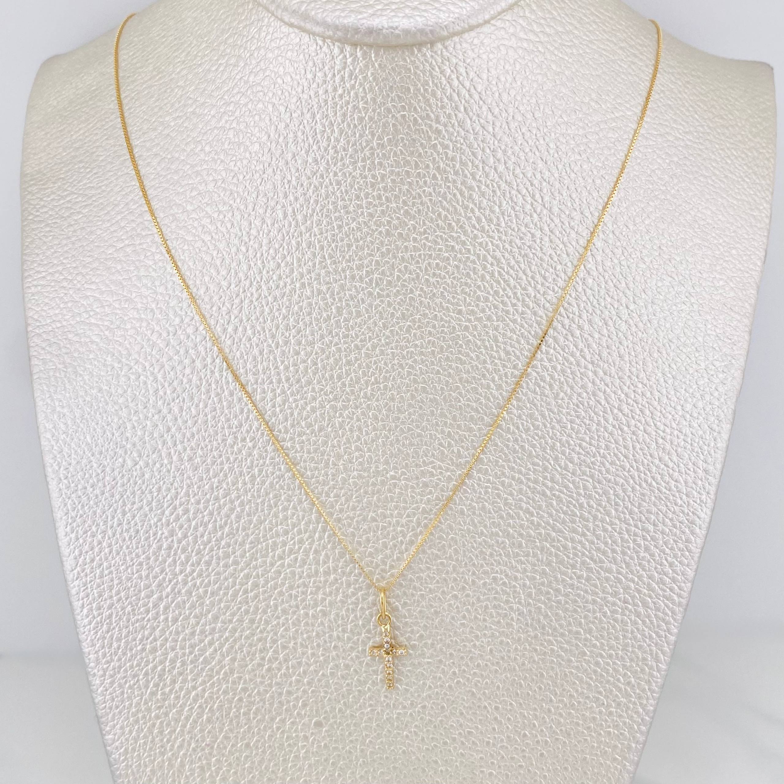 Set Cadena Singapur + Dije Cruz / 1.35g / 40.5cm Oro Amarillo 18K
