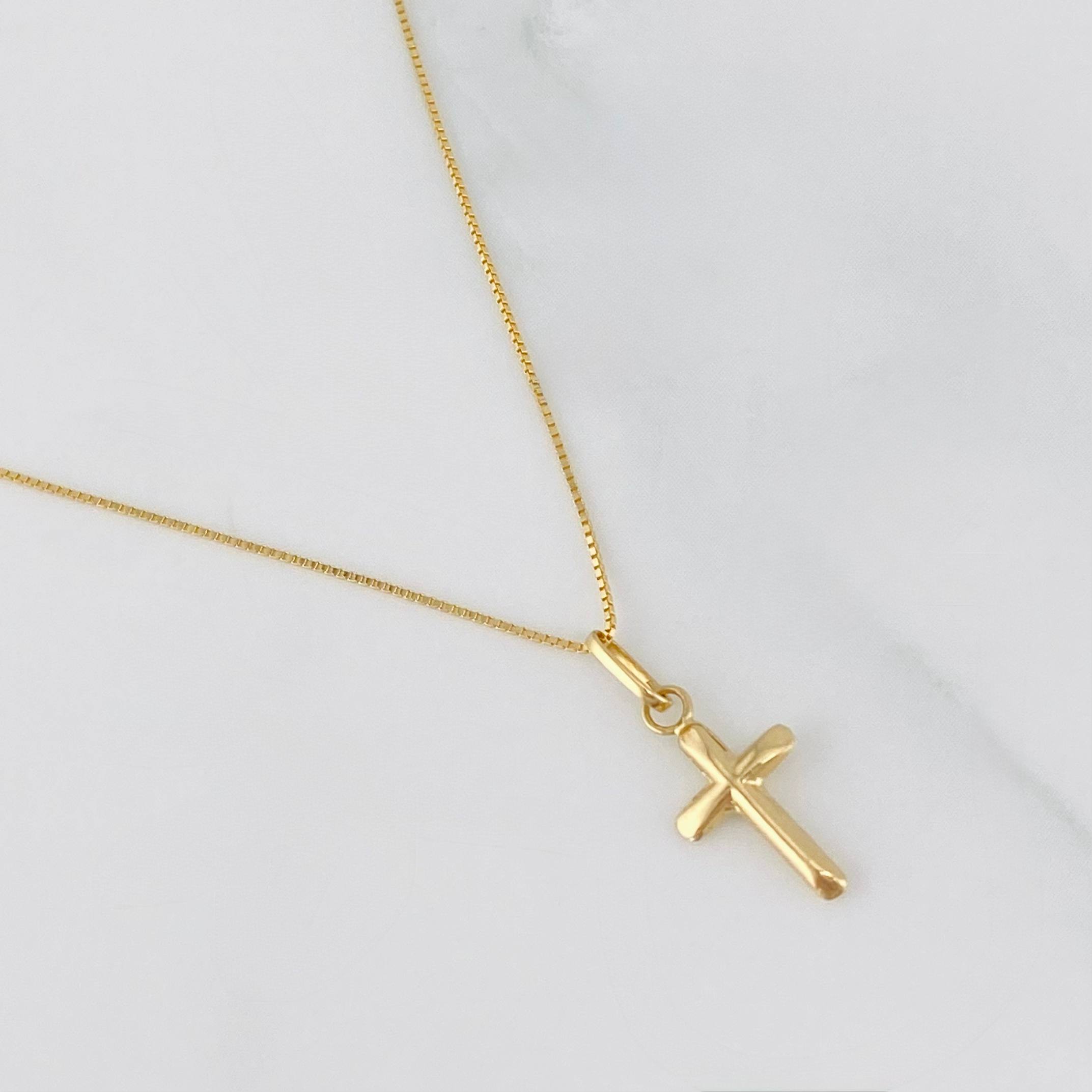 Set Cadena Veneciana + Dije Cruz / 1.1g / 40cm Oro Amarillo 18K