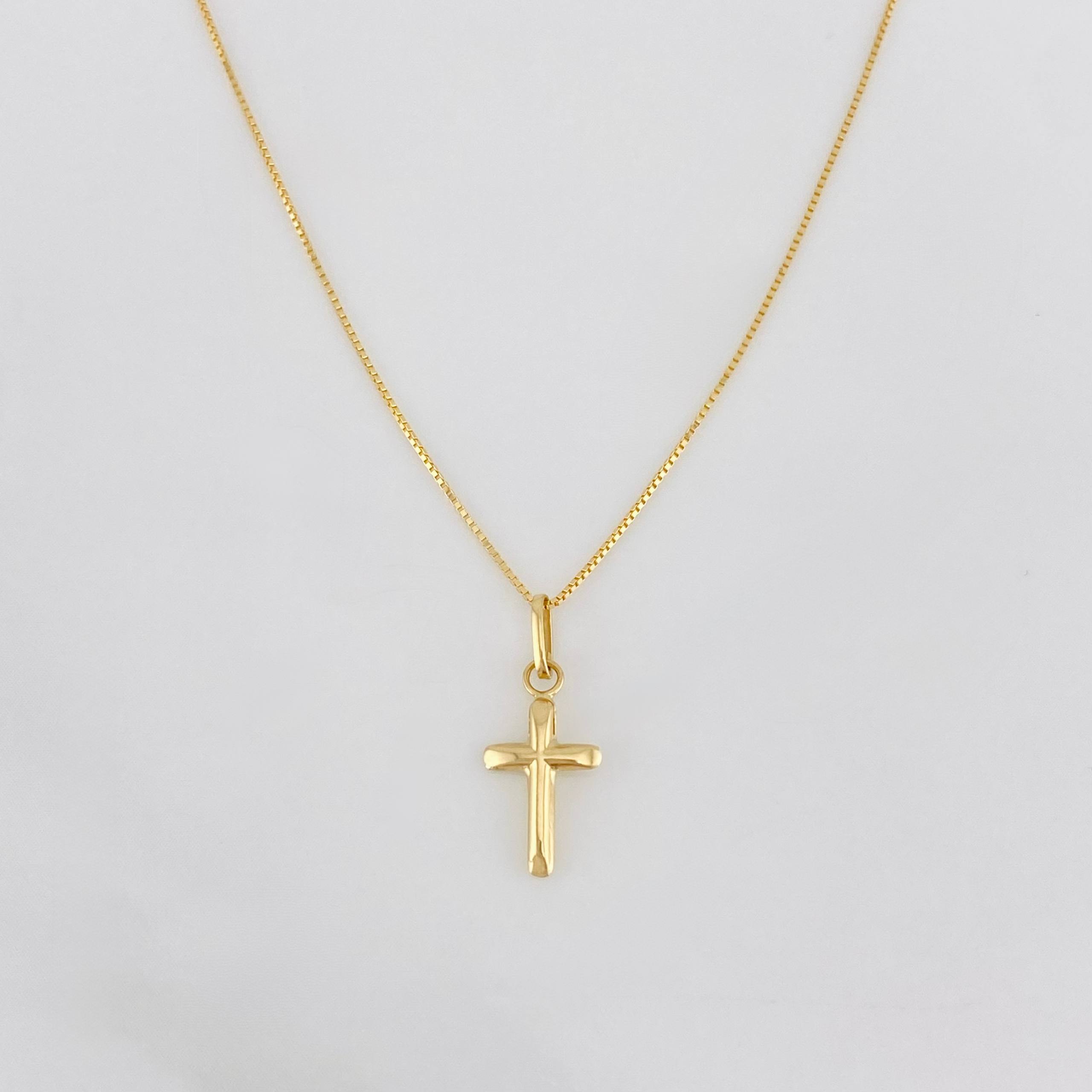Set Cadena Veneciana + Dije Cruz / 1.1g / 40cm Oro Amarillo 18K