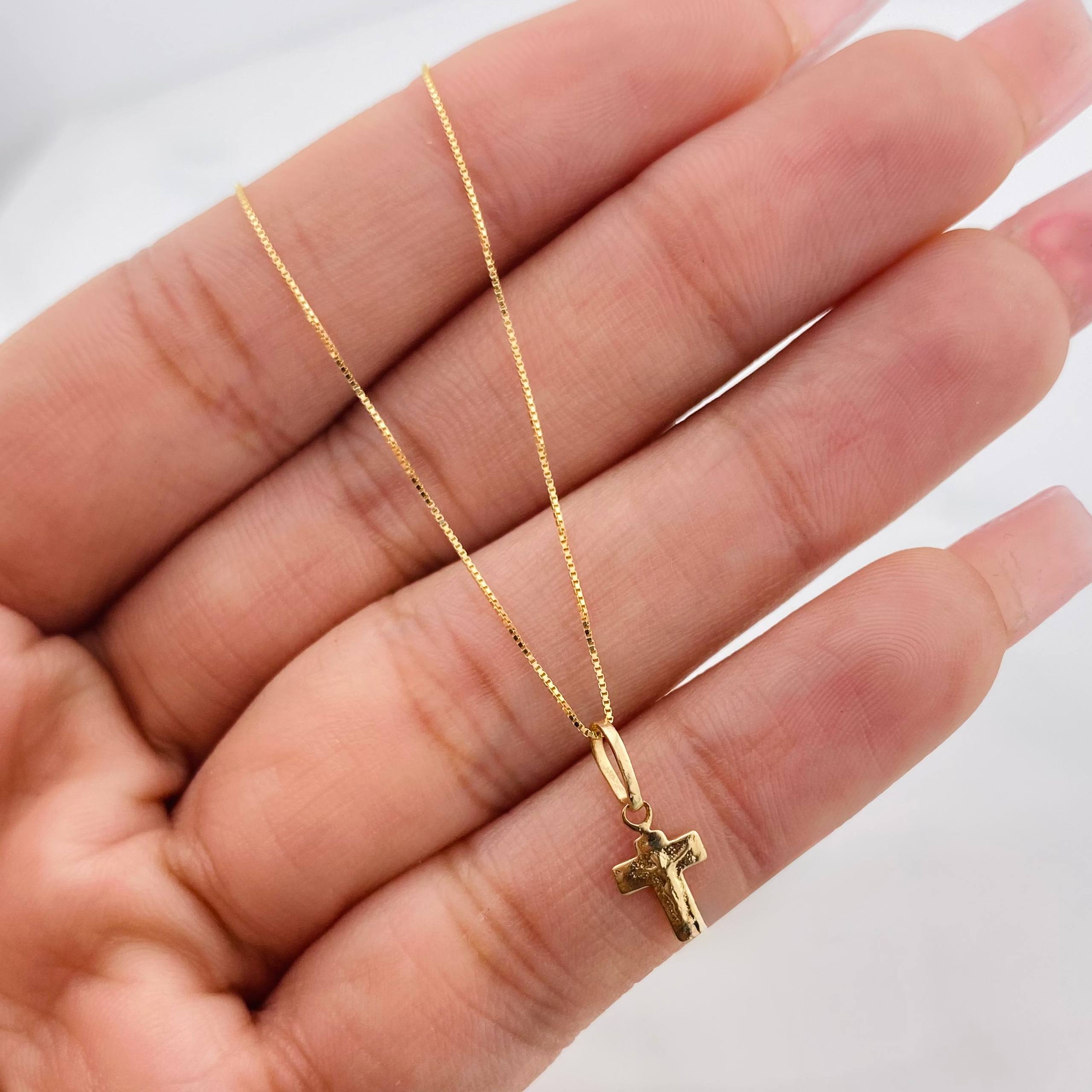 Set Cadena Veneciana + Dije Cruz Cristo / 1.25g / 40.5cm Oro Amarillo 18K