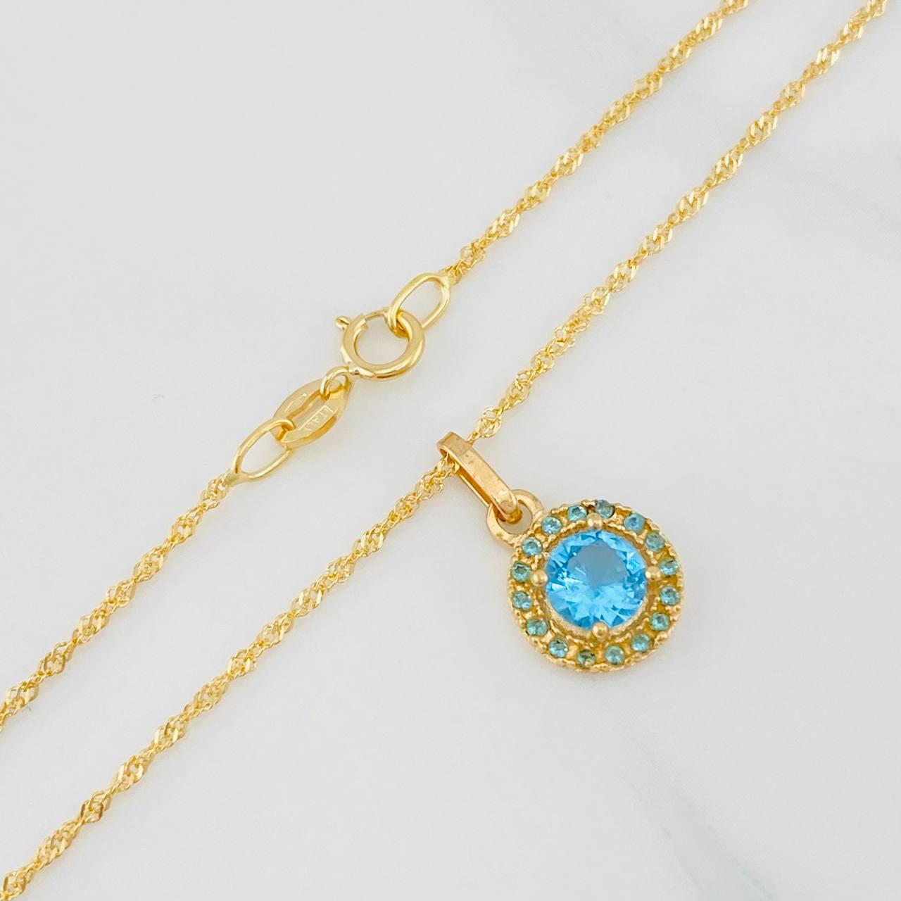 Set Cadena Singapur + Dije Halo / 2.2g / 44.5cm Oro Amarillo 18K