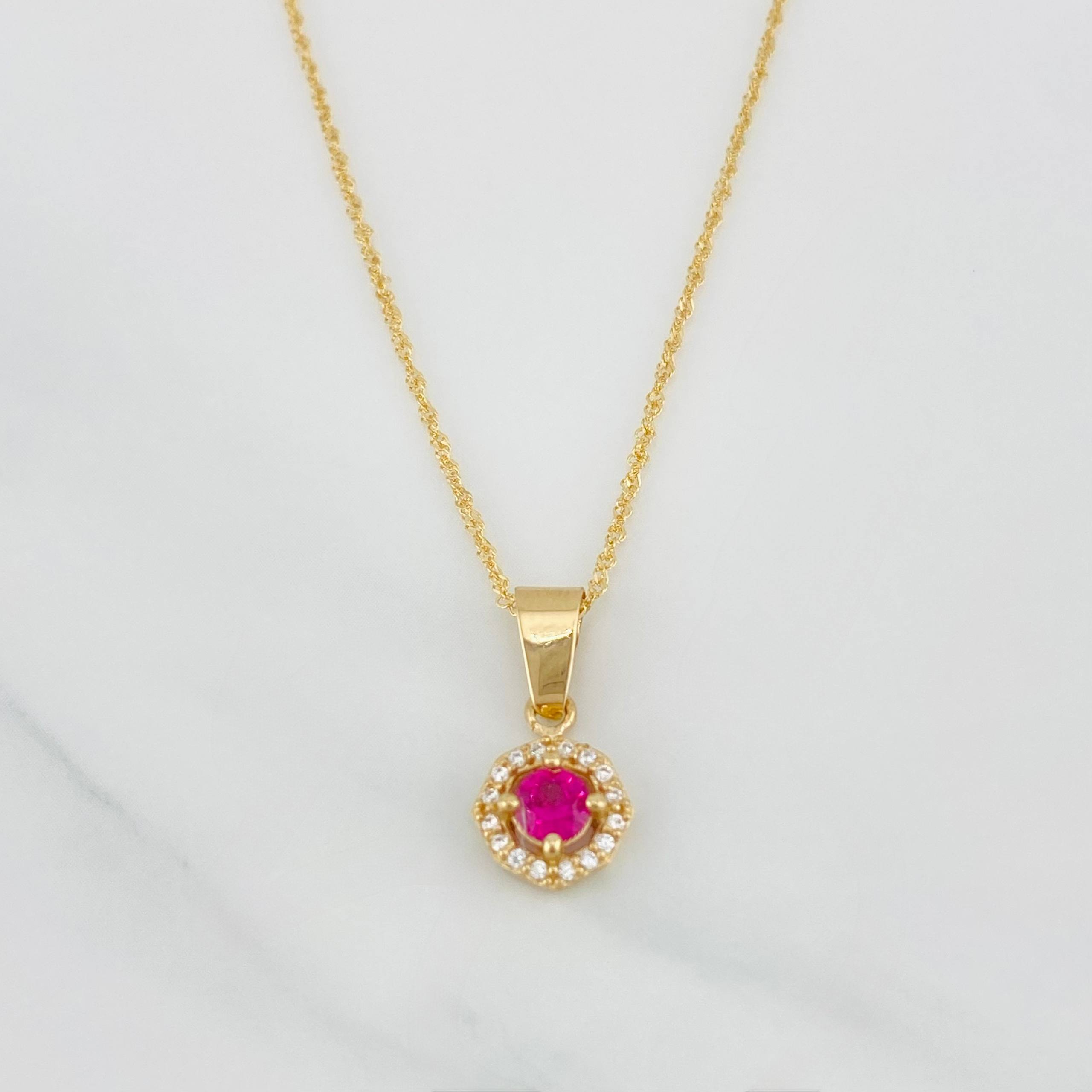Set Cadena Singapur + Dije Halo / 2.4g / 44cm Oro Amarillo 18K