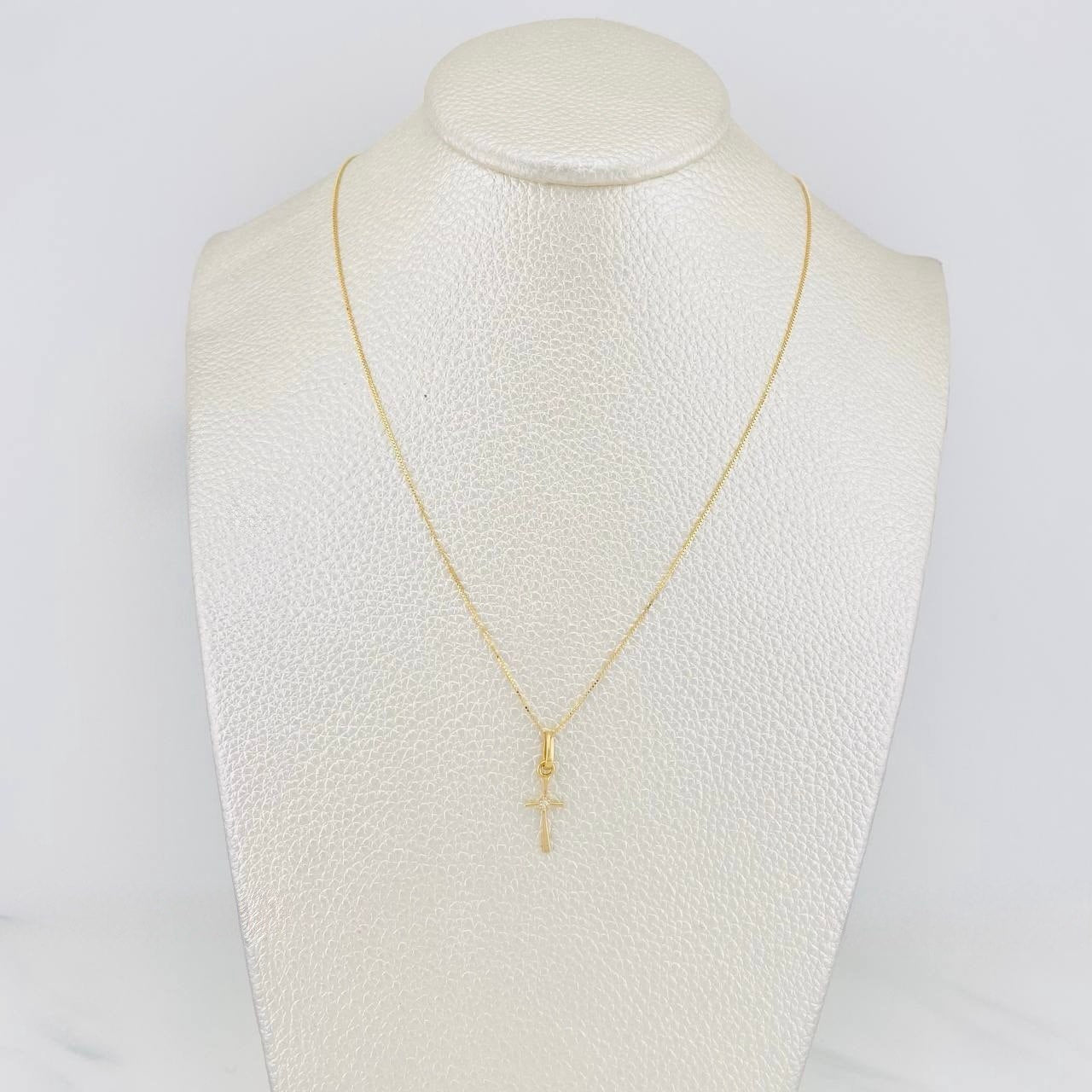 Set Cadena Veneciana + Dije Cruz / 1.3g / 40cm Oro Amarillo 18K
