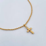 Set Cadena Lazo 2.15gr / 50.5cm / 1.3mm + Dije Cruz Rombos 0.5gr / 1.9cm Troquelado Oro Amarillo 18K (Oferta) $