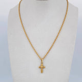 Set Cadena Lazo 2.15gr / 50.5cm / 1.3mm + Dije Cruz Rombos 0.5gr / 1.9cm Troquelado Oro Amarillo 18K (Oferta) $