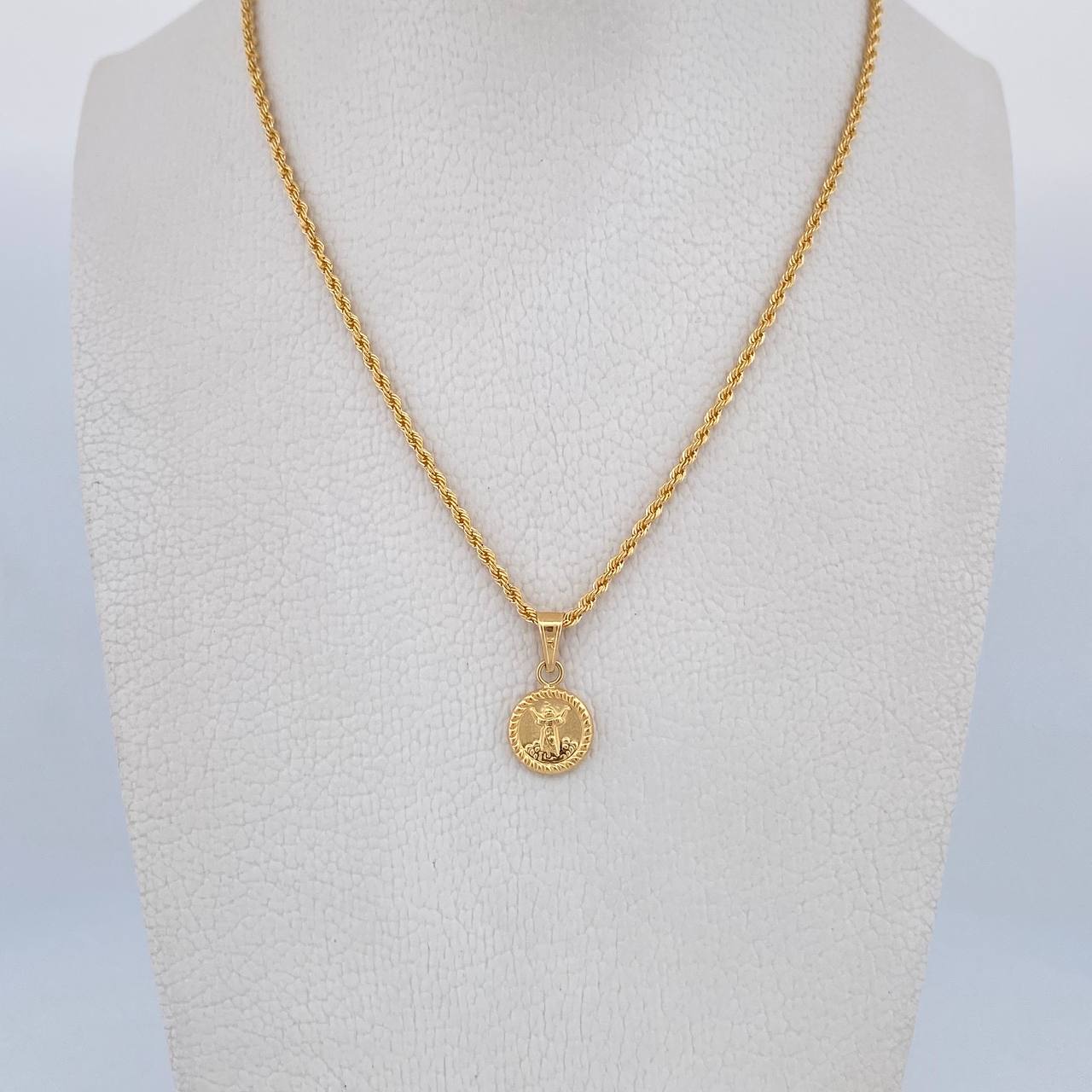 Set Cadena Lazo 2gr / 50.1cm / 1.4mm + Dije Divino Niño 0.5gr / 1.6cm Troquelado Oro Amarillo 18K (Oferta) $