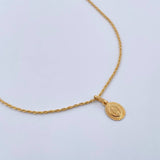 Set Cadena Lazo 1gr / 50cm / 0.9mm + Dije Virgen Guadalupe 0.65gr / 1.6cm Borde Diamantado Oro Amarillo 18K (Oferta) $