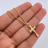 Set Cadena Lazo 1.15gr / 59.5cm / 0.8mm + Dije Cruz Cristo 0.65gr / 2.4cm Rombo Oro Amarillo 18K (Oferta) $