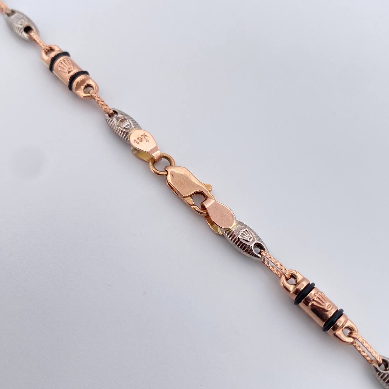 Cadena Rustica Corona RX 11.1gr / 60.5cm / 4.6mm Cauchos Negros Dos Oros Blanco Rosa 18K $