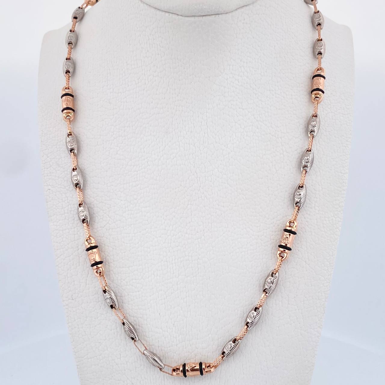 Cadena Rustica Corona RX 11.1gr / 60.5cm / 4.6mm Cauchos Negros Dos Oros Blanco Rosa 18K $