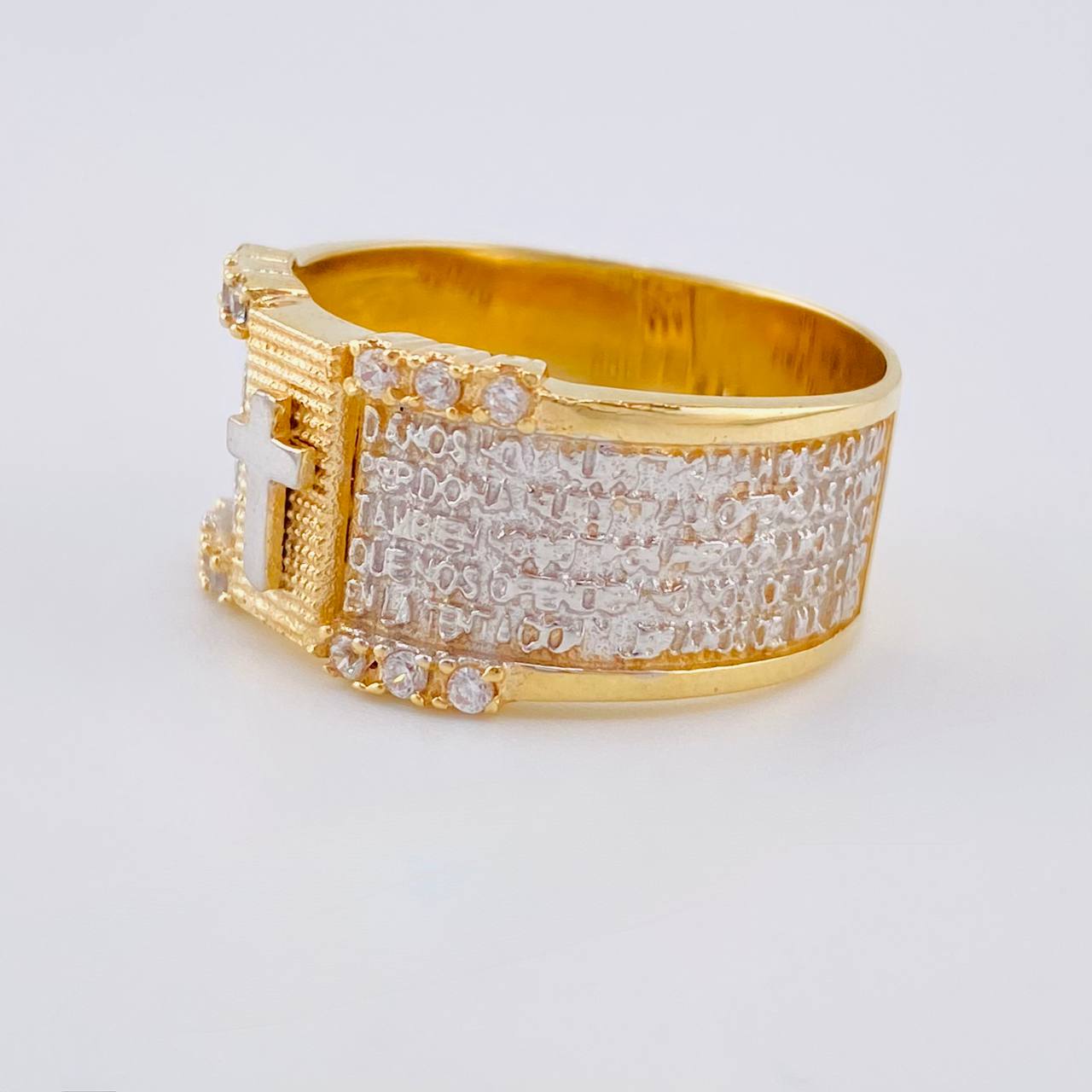 Anillo Cruz Padre Nuestro 9 g / T10 1/2 Dos Oros Amarillo Blanco 18K