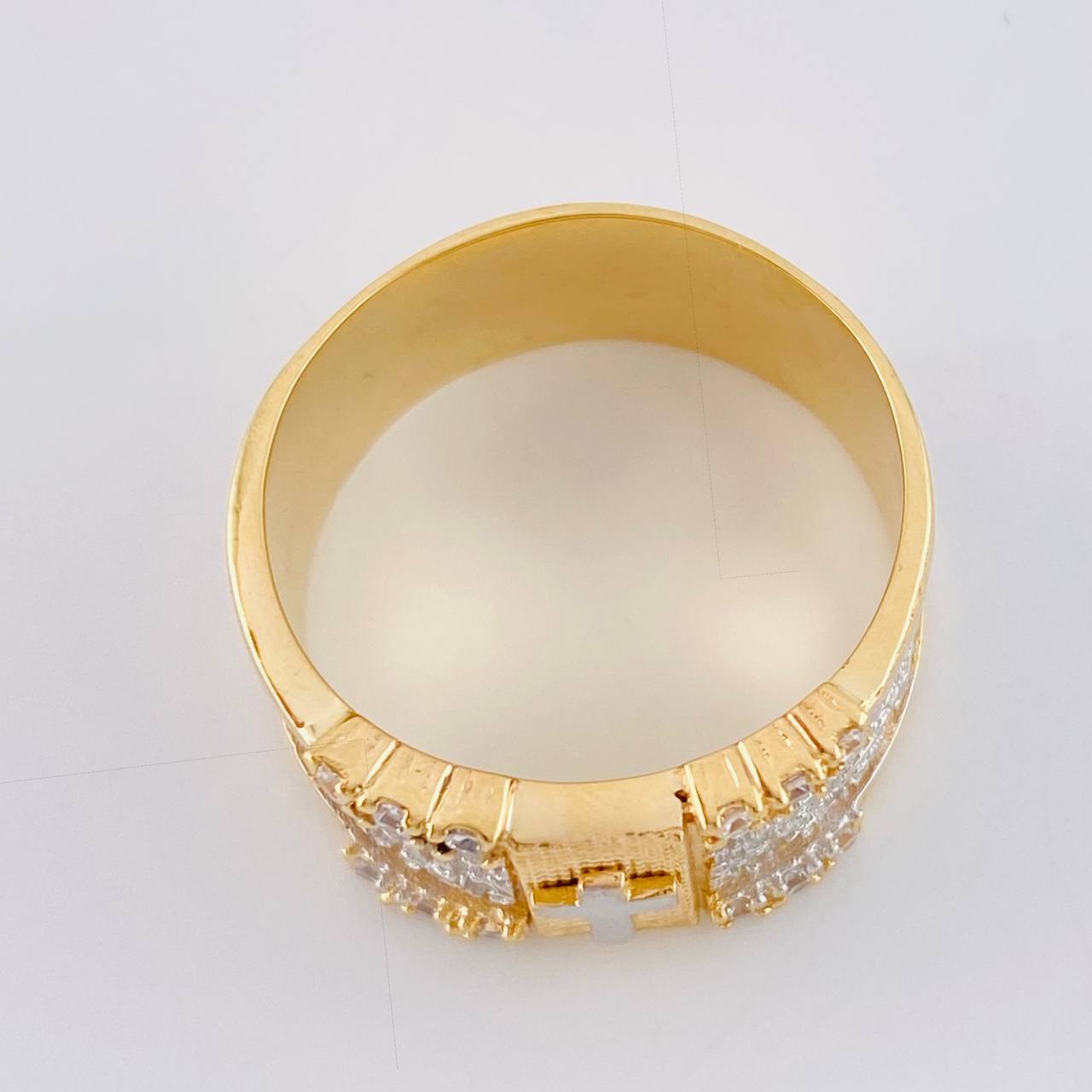 Anillo Cruz Padre Nuestro 9 g / T10 1/2 Dos Oros Amarillo Blanco 18K