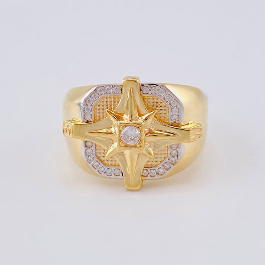 Anillo Brujula Cuadrada 9.35 g / T10 1/4 Dos Oros Amarillo Blanco 18K