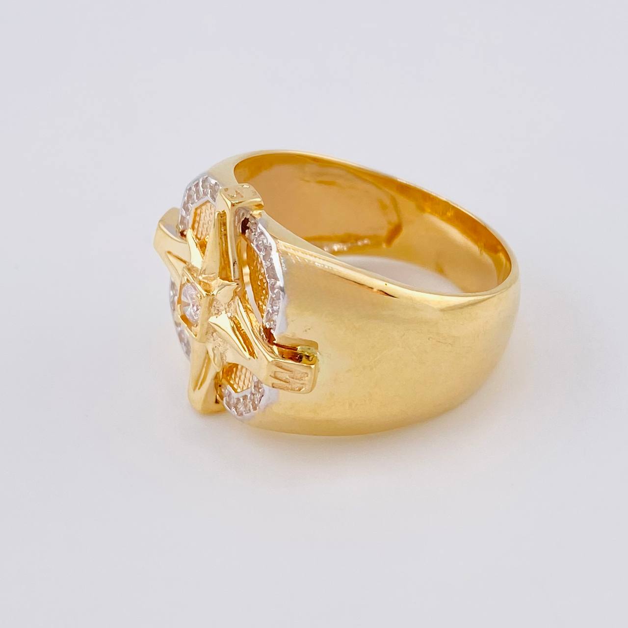 Anillo Brujula Cuadrada 9.35 g / T10 1/4 Dos Oros Amarillo Blanco 18K