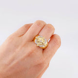 Anillo Brujula Cuadrada 9.35 g / T10 1/4 Dos Oros Amarillo Blanco 18K
