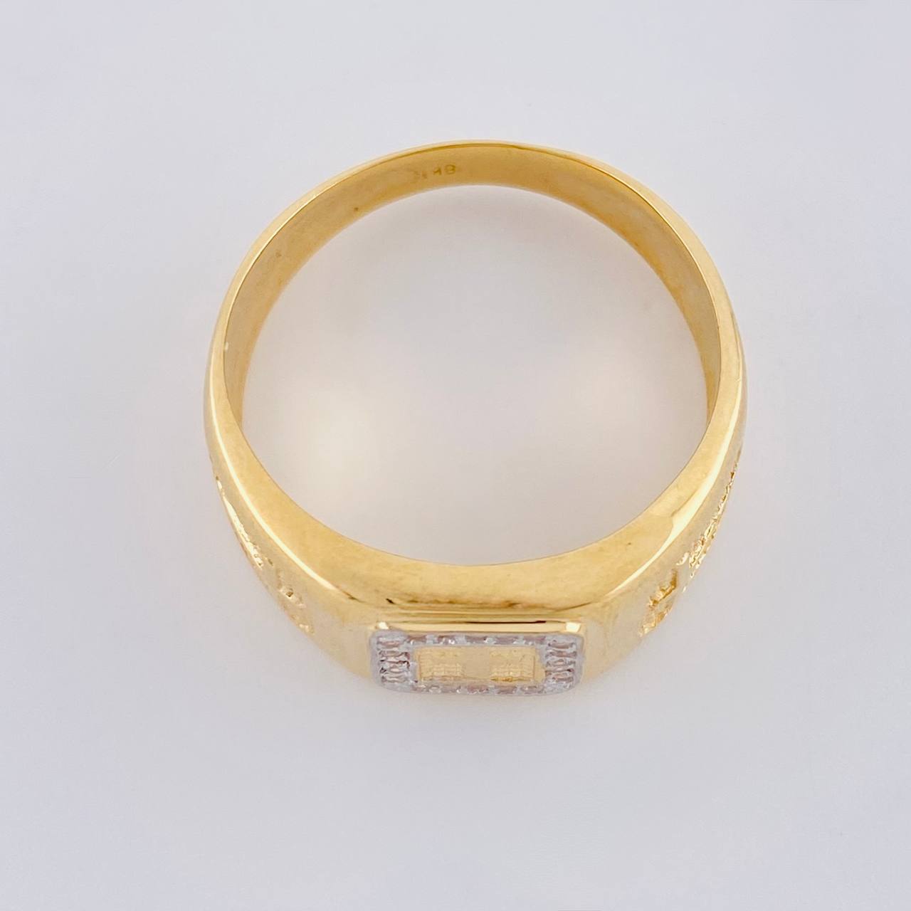 Anillo Sello Cruces Laterales 7.45 g / T10 1/2 Dos Oros Amarillo Blanco 18K