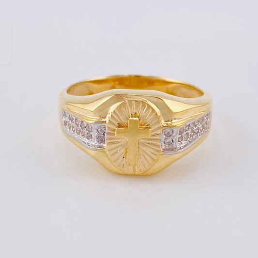 Anillo Cruz Diamantado 5.9 g / T9 Dos Oros Amarillo Blanco 18K