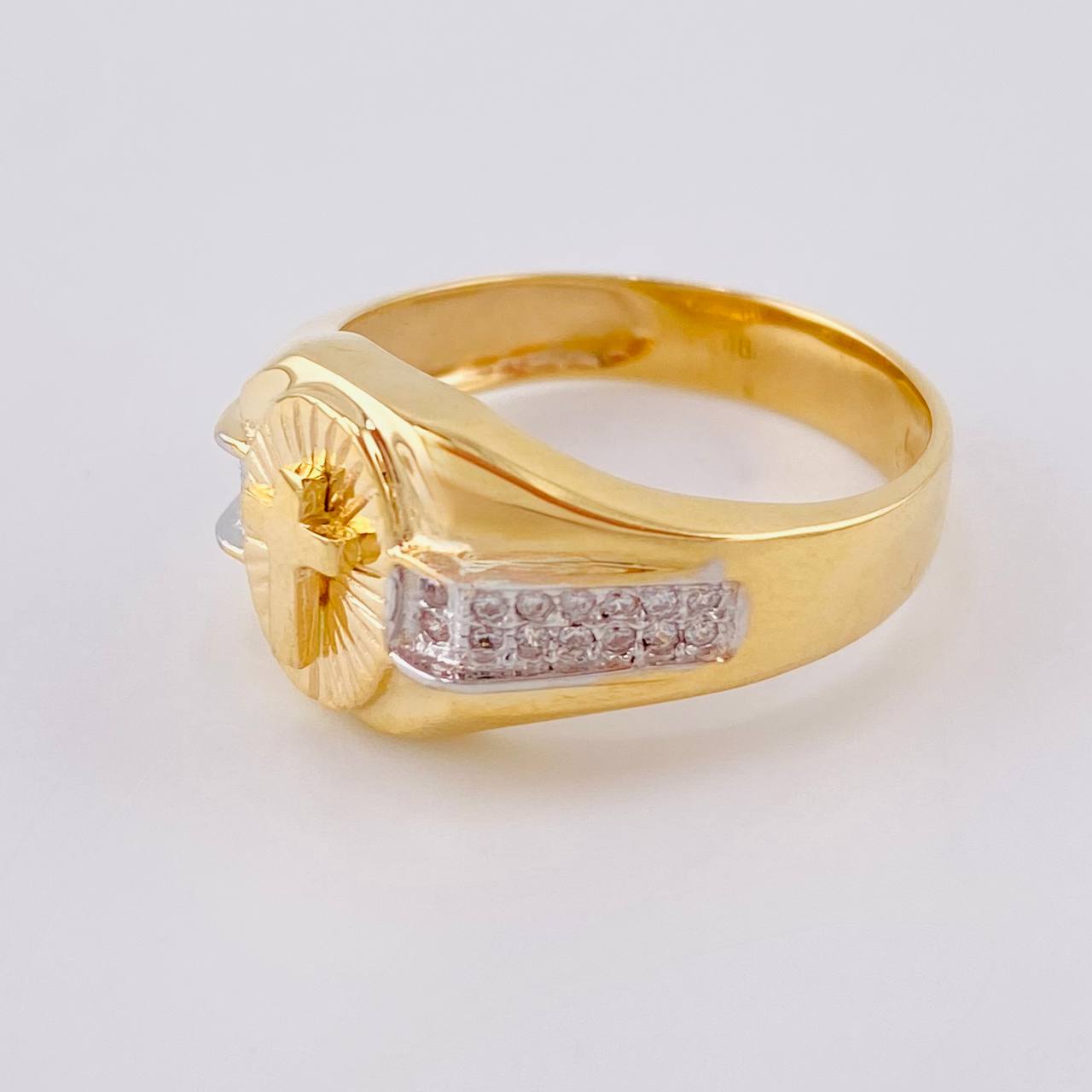 Anillo Cruz Diamantado 5.9 g / T9 Dos Oros Amarillo Blanco 18K