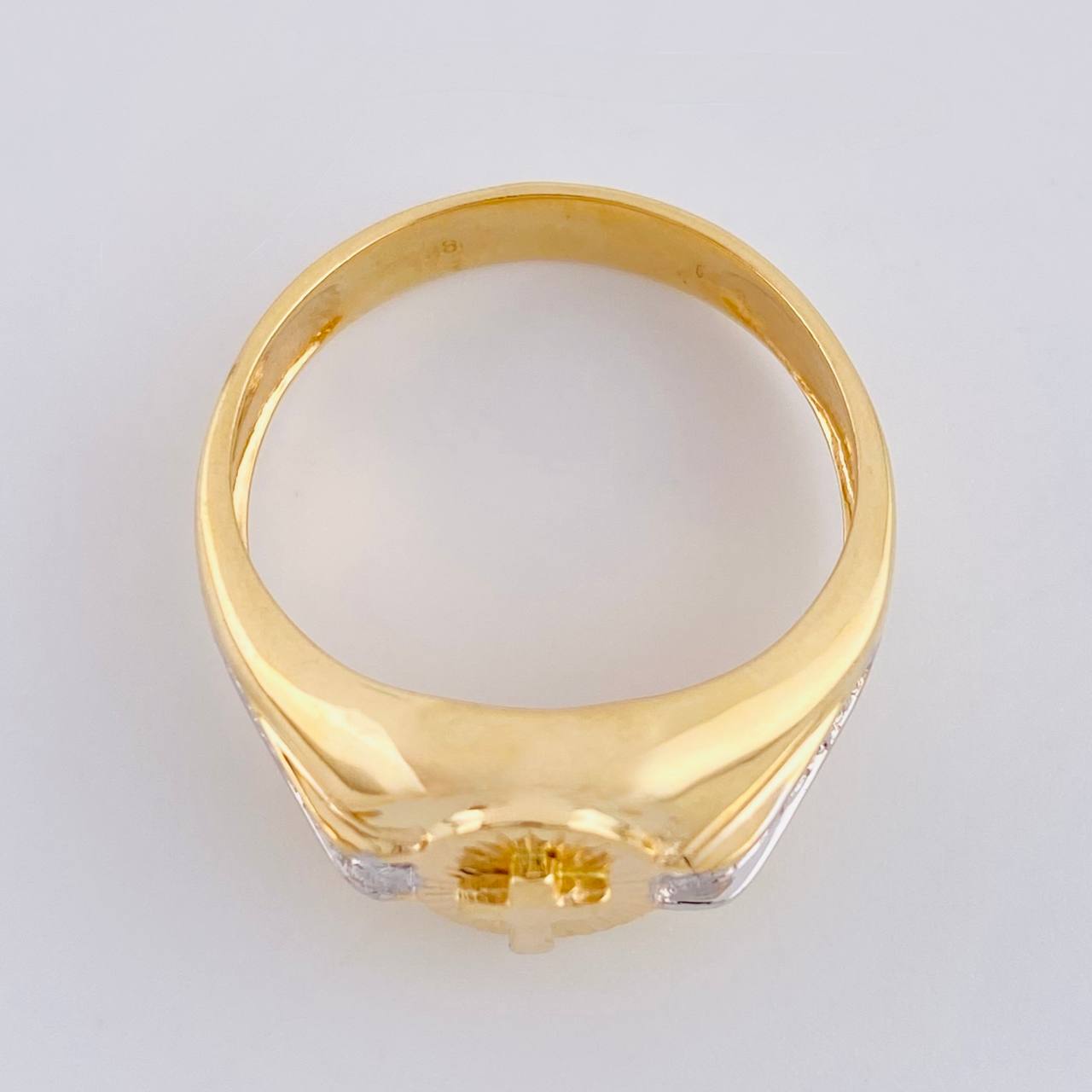 Anillo Cruz Diamantado 5.9 g / T9 Dos Oros Amarillo Blanco 18K