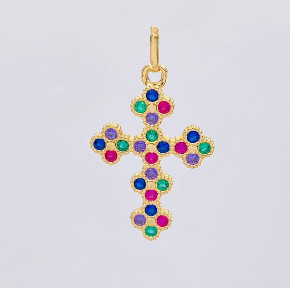 Dije Cruz Trebol Colores 3.55 g / 3.5 cm Oro Amarillo 18K