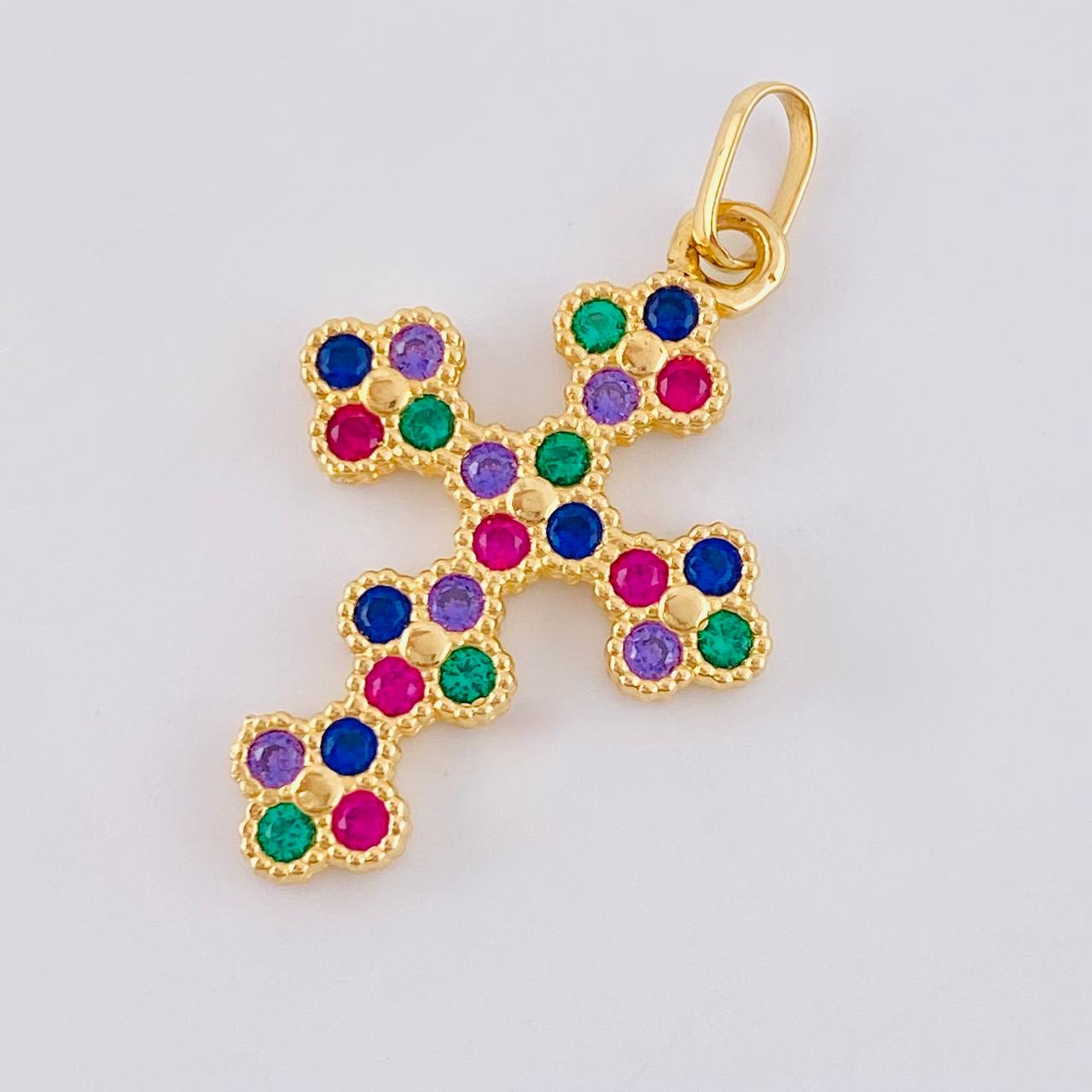 Dije Cruz Trebol Colores 3.55 g / 3.5 cm Oro Amarillo 18K