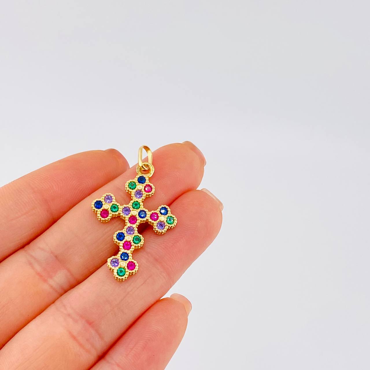 Dije Cruz Trebol Colores 3.55 g / 3.5 cm Oro Amarillo 18K