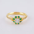 Anillo Flor Corazones Esmeraldas 16pts Diamantes 77pts 4.4gr / T7 3/4 / Oro Amarillo 18K