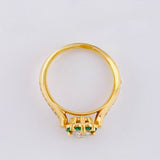 Anillo Flor Corazones Esmeraldas 16pts Diamantes 77pts 4.4gr / T7 3/4 / Oro Amarillo 18K