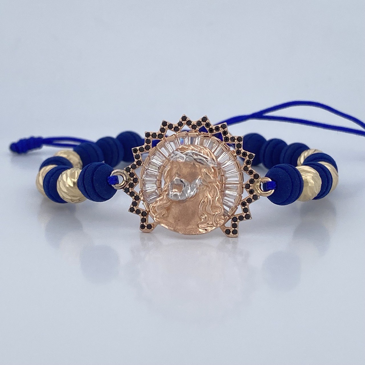 Pulsera Azul Rostro Cristo 8.55gr / Oro 18K &