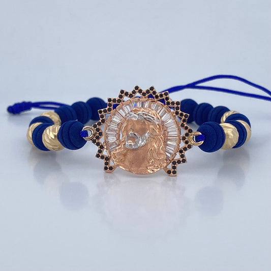 Pulsera Azul Rostro Cristo 8.55gr / Oro 18K &