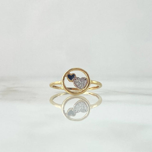 Anillo Corazones 1.55gr / T4 3/4 / Circones Blancos-Negros Dos Oros Amarillo Blanco