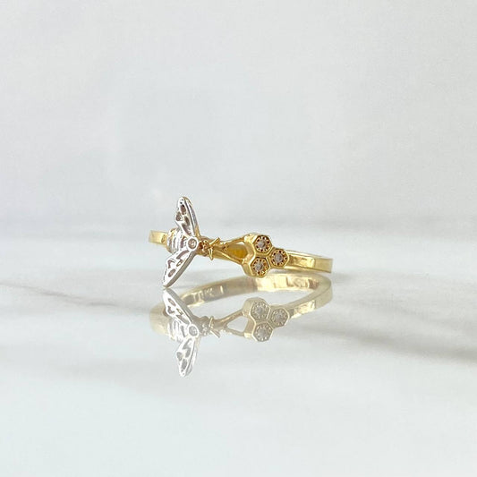 Anillo Abeja 1.85gr / T5 1/2 / Circones Blancos Dos Oros Amarillo Blanco