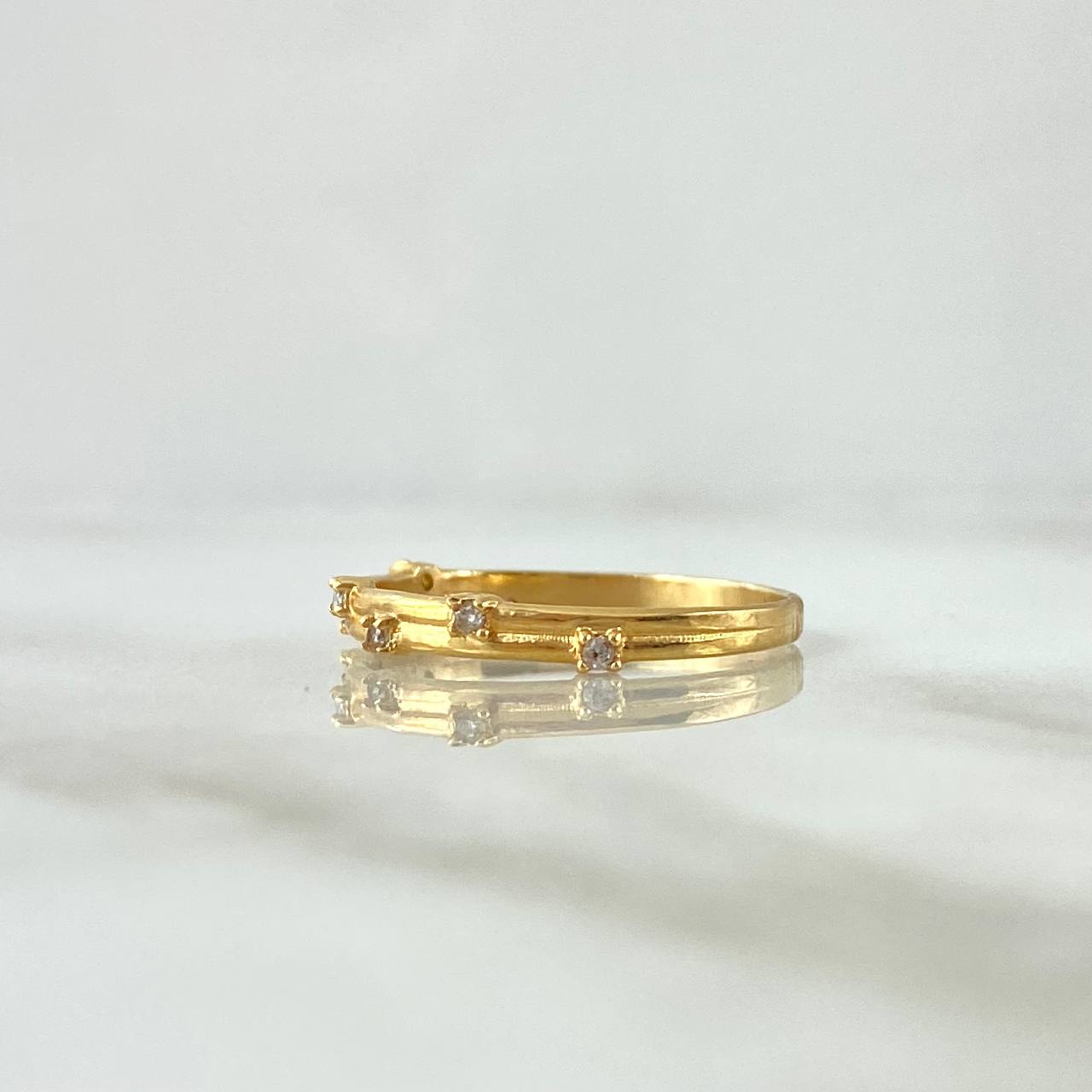 Anillo Corona De Espinas 1.55gr T6 3/4 Circones Blancos Oro Amarillo