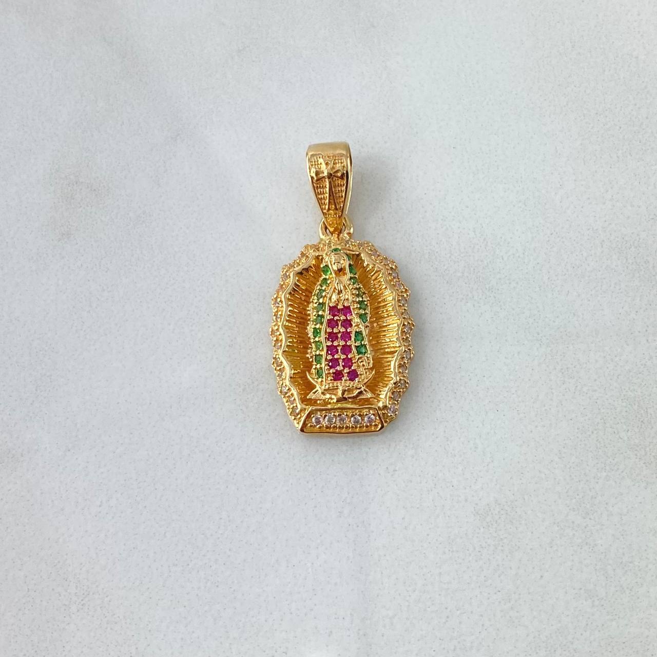 Dije Virgen Guadalupe Marco 3.9gr / 3cm / Silueta Circones Blancos Verdes Fucsia Oro Amarillo 18K