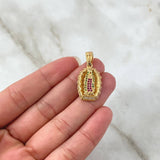 Dije Virgen Guadalupe Marco 3.9gr / 3cm / Silueta Circones Blancos Verdes Fucsia Oro Amarillo 18K