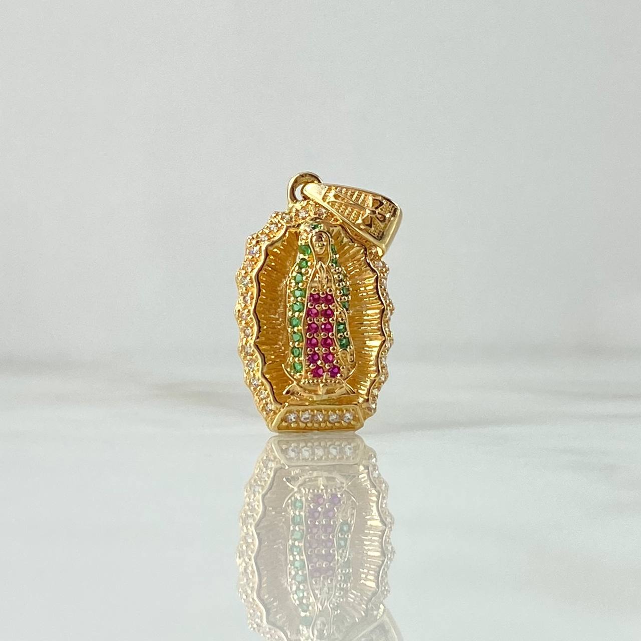 Dije Virgen Guadalupe Marco 3.9gr / 3cm / Silueta Circones Blancos Verdes Fucsia Oro Amarillo 18K