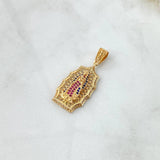Dije Virgen Guadalupe Filigrana 4.7gr / 3.7cm / Circones Blancos Azul Rey Fucsias Oro Amarillo 18K