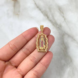 Dije Virgen Guadalupe Filigrana 4.7gr / 3.7cm / Circones Blancos Azul Rey Fucsias Oro Amarillo 18K