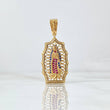 Dije Virgen Guadalupe Filigrana 4.7gr / 3.7cm / Circones Blancos Azul Rey Fucsias Oro Amarillo 18K