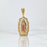 Dije Virgen Guadalupe Filigrana 4.7gr / 3.7cm / Circones Blancos Azul Rey Fucsias Oro Amarillo 18K