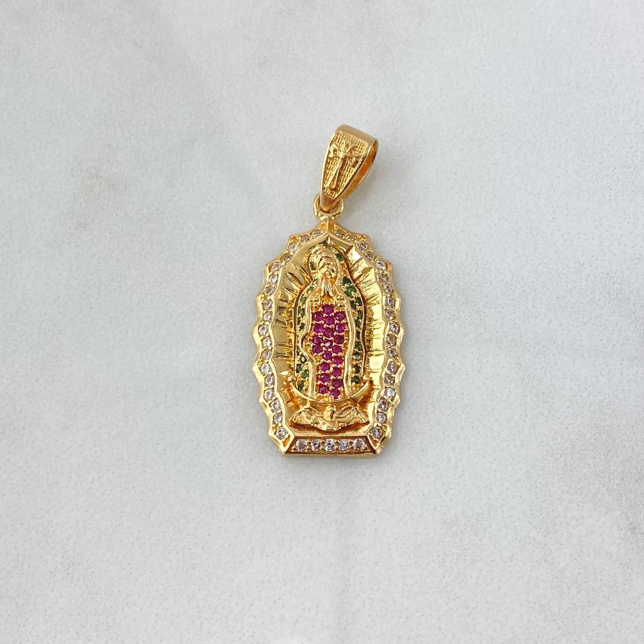 Dije Virgen de Guadalupe 5.5gr / 3.6cm / Silueta Circones Blancos Verdes Fucsia Oro Amarillo 18K