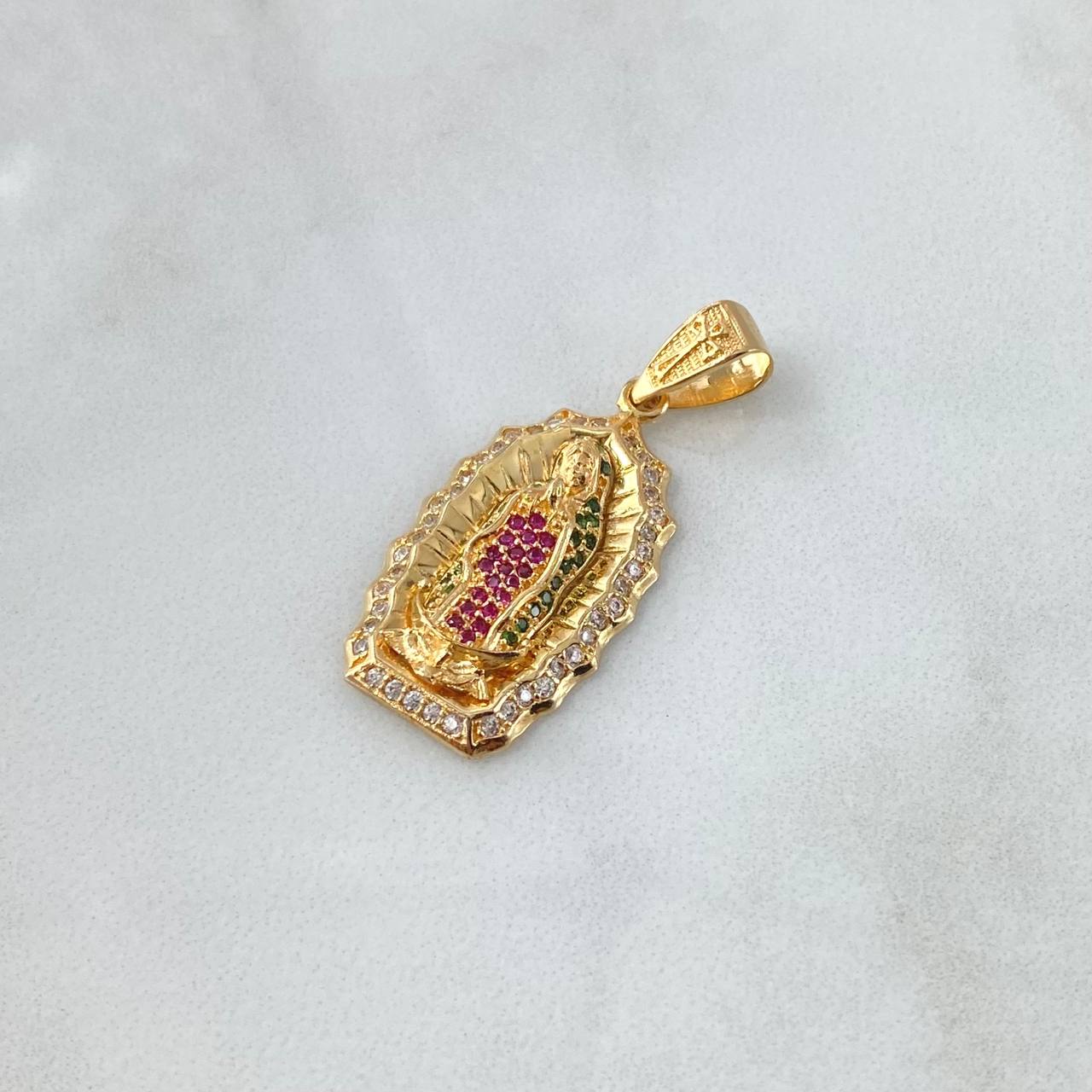 Dije Virgen de Guadalupe 5.5gr / 3.6cm / Silueta Circones Blancos Verdes Fucsia Oro Amarillo 18K