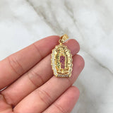 Dije Virgen de Guadalupe 5.5gr / 3.6cm / Silueta Circones Blancos Verdes Fucsia Oro Amarillo 18K