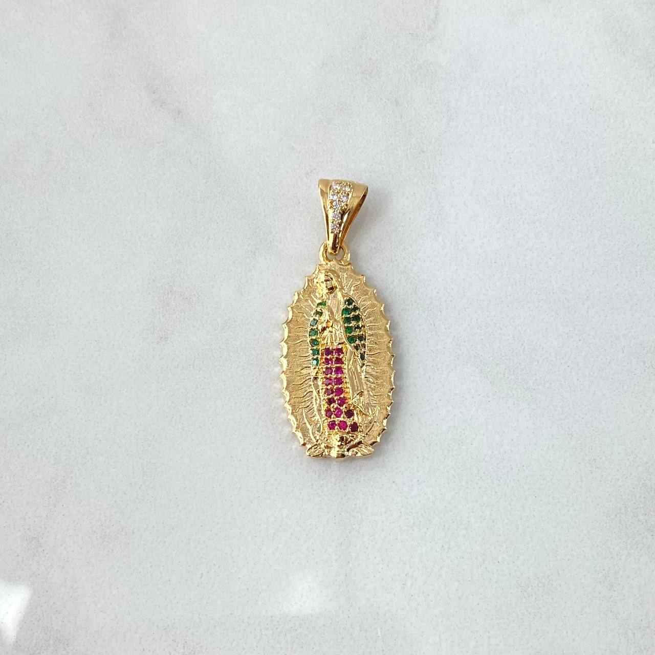 Dije Virgen Guadalupe Silueta 3.95gr / 3.3cm / Circones Blancos Verdes Fucsia Oro Amarillo 18K