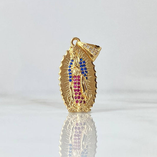 Dije Virgen Guadalupe Silueta 4gr / 3.3cm / Circones Blancos Azul Rey Fucsias Oro Amarillo 18K