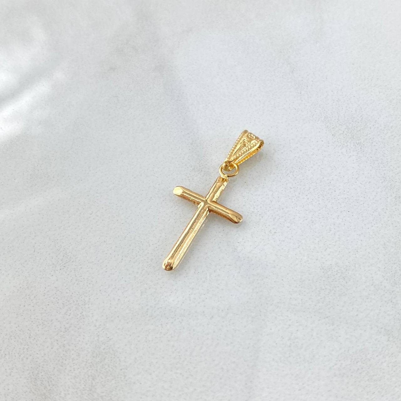 Dije Cruz Puntas Planas 0.5gr / 2.6cm / Lisa Cargador Bordeado Oro Amarillo 18K
