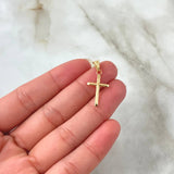 Dije Cruz Puntas Planas 0.5gr / 2.6cm / Lisa Cargador Bordeado Oro Amarillo 18K